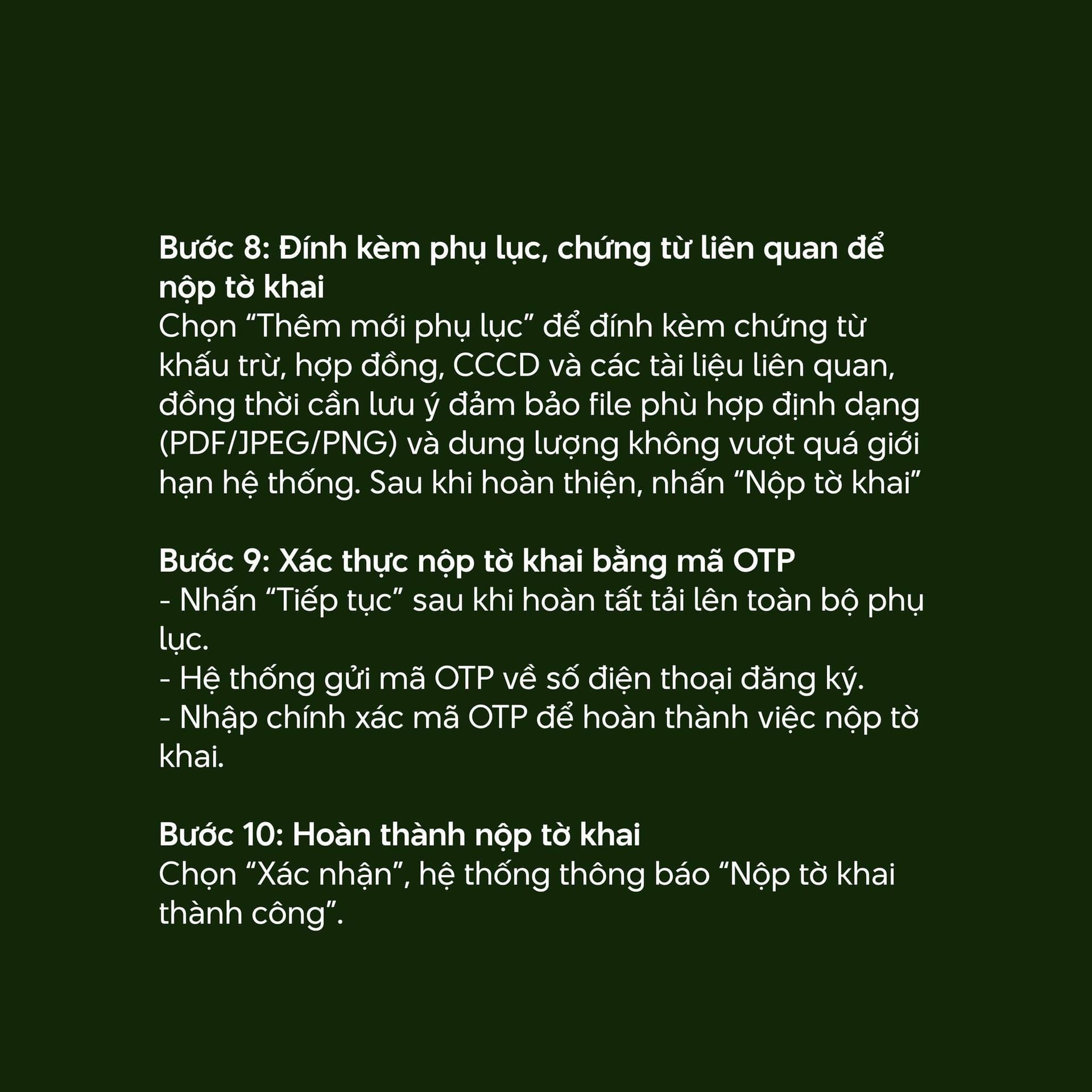 Điền các chỉ tiêu trên tờ khai